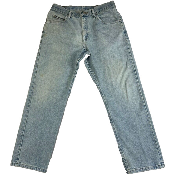 Wrangler Jeans Mens 34x30 Straight Leg Denim Light Wash Vintage Cowboy Western - Picture 9 of 14